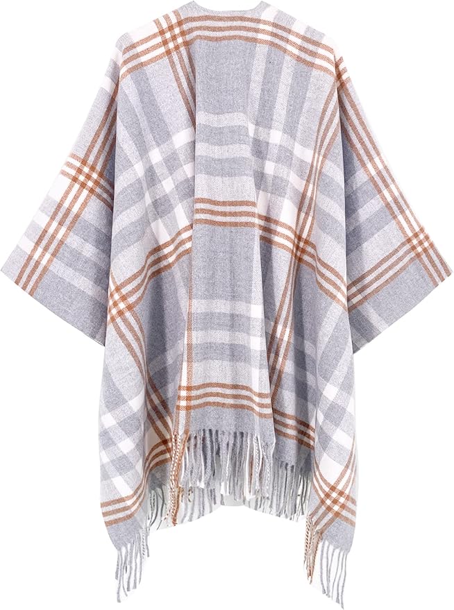 Moss Rose Women's Travel Plaid Shawl Wrap Open Front Poncho Cape for Fall Winter
