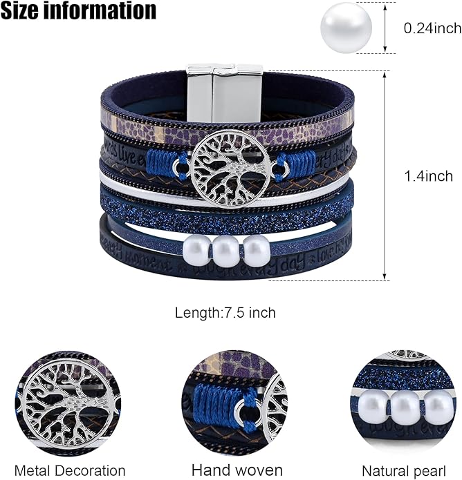 VIBILIA Boho Leather Wrap Bracelets for Women Multi-Layer Bracelets with Strong Clasp Jewelry for Women