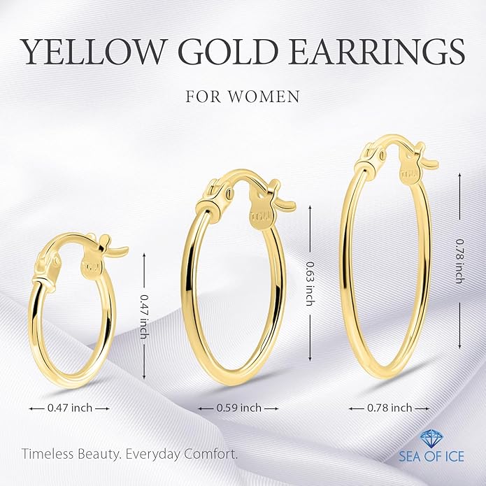 SEA OF ICE 925 Sterling Silver Hoop Earrings for Women - Hypoallergenic Earrings for Women in Sterling Silver, Yellow Gold, Rose Gold or Black Rhodium | Sizes 12MM, 15MM, 20MM or Multipack