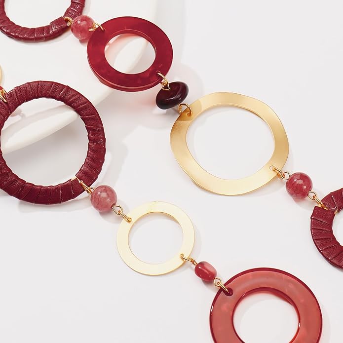 Bocar Layered Collar Necklace Statement Circle 2 Strand Chain Jewelry Necklaces Trendy for Women Gift