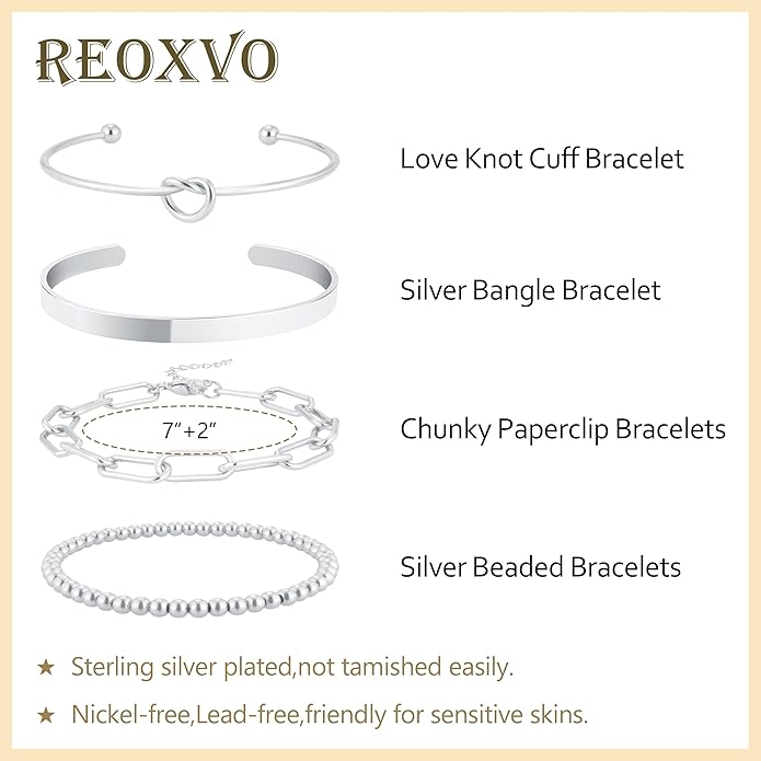 Reoxvo Gold Plated Bangle Cuff Bracelets for Women Non Tarnish Gold Bracelet Stack Jewelry Set for Women Trendy