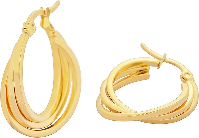 Edforce Women's Stainless Steel Overlapping Triple Hoop Earrings, (25mm-35mm)