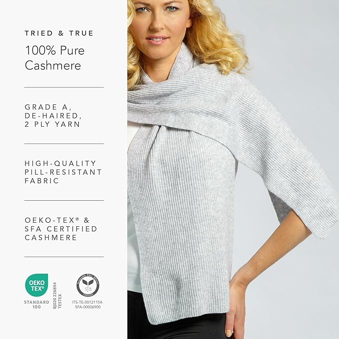 Fishers Finery Women's 100% Cashmere Ribbed Knit Winter Scarf | Black Label Box