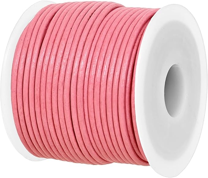 GENIQUE Real/Genuine Round Leather String Cord for Necklace, Bracelets, Jewelry, Kumihimo Braiding, DIY Projects (20 Metres) (1.5mm, Pink)