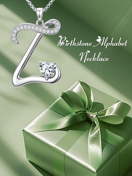 Christmas Gifts for Women Alphabet A to Z Initial Birthstone Pendant Necklaces for Women - 18k White Gold Plated Personalized Name Jewelry Valentine Mothers Day Birthday Gifts for Women Her Girlfriend