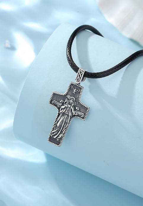 EUDORA 925 Sterling Silver St Christopher/St Benedict/St Michael/Virgin Mary/San Judas Tadeo/Good Shepherd Cross/Archangel Necklace Medal Pendant Protection Religious Amulet Jewelry For Men Women