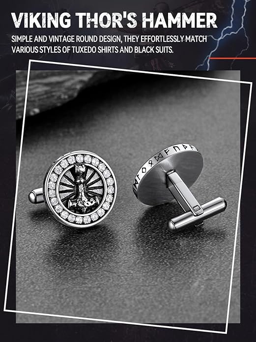 FaithHeart Mens Cufflinks, Norse Viking Tuxedo Shirt Cuff Links, Stainless Steel Cuff Links and Shirt Studs, Gift Box