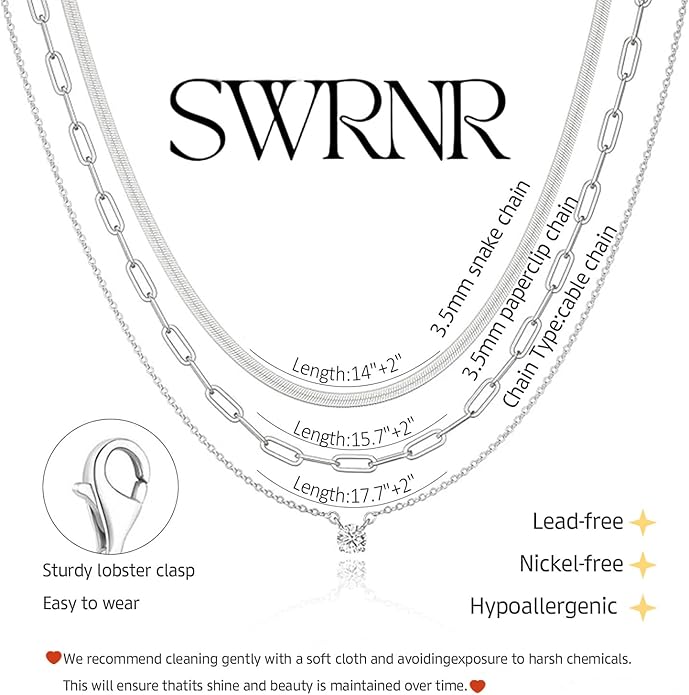 Layered Gold Necklace for Women Dainty 14K Gold/Silver Plated Stacked Necklace for Women Trendy Cuban Paperclip Herringbone Chain Diamond Pendant Necklaces Jewelry Set Accessories Gift