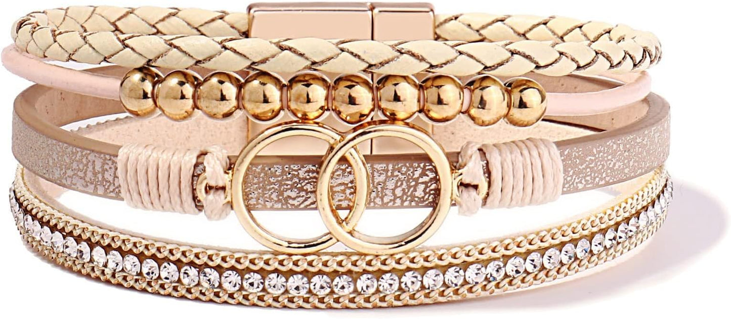 Aluinn Leather Wrap Bracelets For Women Boh Multi-Layer Elegance Bracelet Boho Bangle Western Cuff Bracelet Jewelry for Women