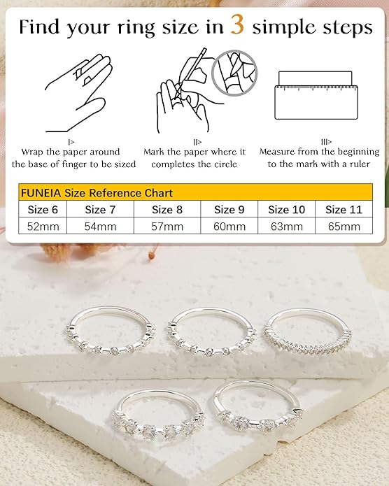 FUNEIA Stackable Silver Gold Rings for Women Non Tarnish 14K Gold Plated Thumb Cubic Zirconia Rings for Women Dainty Pinky Promise Wedding Ring Set Women's Engagement Eternity Band Rings Gold Jewelry