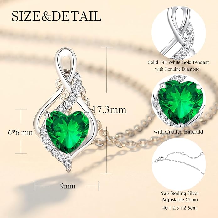 FANCIME 14K Solid White Gold Infinity Heart Birthstone Necklace for Women with Diamond Pendant Birthday Gifts for Mom Women Sterling Silver Chain 16" + 2" Extender