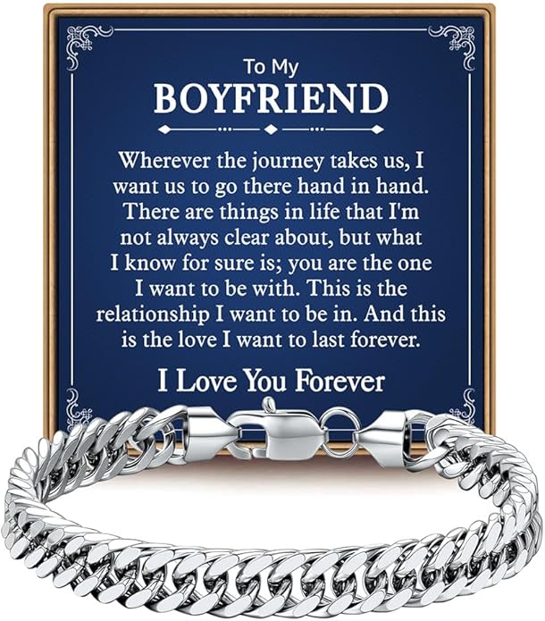IEFLIFE Bracelet Gifts for Men Him - Silver/Black Stainless Steel Cuban Link Chain Bracelet Gifts for Son Grandson, Fathers Day Anniversary Birthday Gift for Men Husband, 8mm Bracelets Gift Jewelry