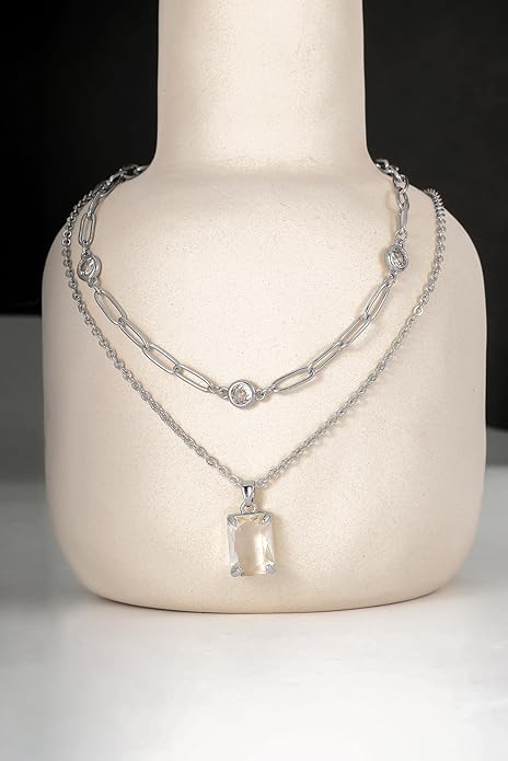 Gold Layered Pendant Necklaces for Women 14k Gold Plated Crystal Choker Necklace Paperclip Rhinestone Necklace Party Prom Jewelry