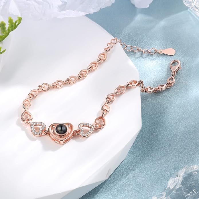 ROSI Personalized Bracelets with Picture Inside, Custom Projection Bracelets with Photos, Picture Bracelet Personalized Photo Gifts, Memorial Gifts for Women Mom Family Couple Girl