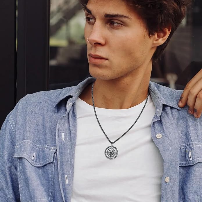 Go in the Direction of Your Dream Compass Necklace for Men 925 Sterling Silver Nautical Jewelry Inspiration Friendship Graduation Retirement Farewell Goodbye Gifts for Him (Adjustable Chain 22"+2")