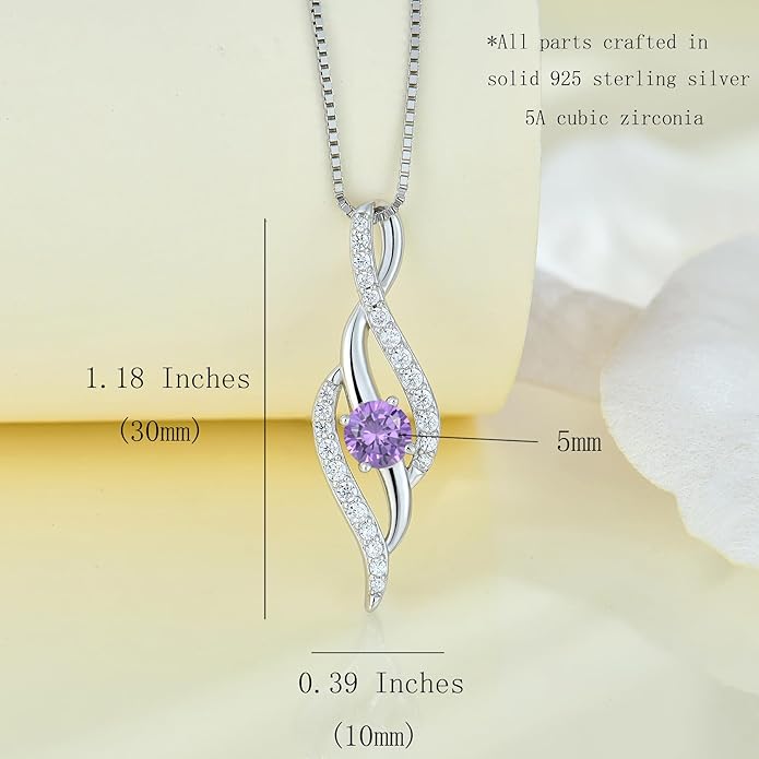 Women Infinity Necklace 925 Sterling Silver Twist Birthstone Pendant with Chain 5A Cubic Zirconia Jewelry