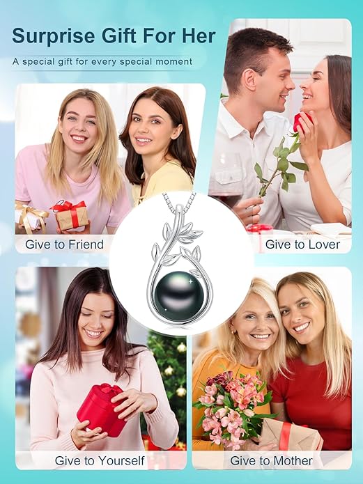 KANNSOAR Tahitian Black Pearl Pendant Necklace AAAA 18K White Gold Plated 925 Sterling Silver Black Pearl Jewelry Gift for Women Mother Wife Her for Anniversary Christmas Birthday