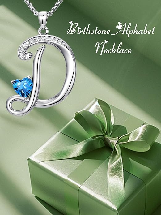 Christmas Gifts for Women Alphabet A to Z Initial Birthstone Pendant Necklaces for Women - 18k White Gold Plated Personalized Name Jewelry Valentine Mothers Day Birthday Gifts for Women Her Girlfriend