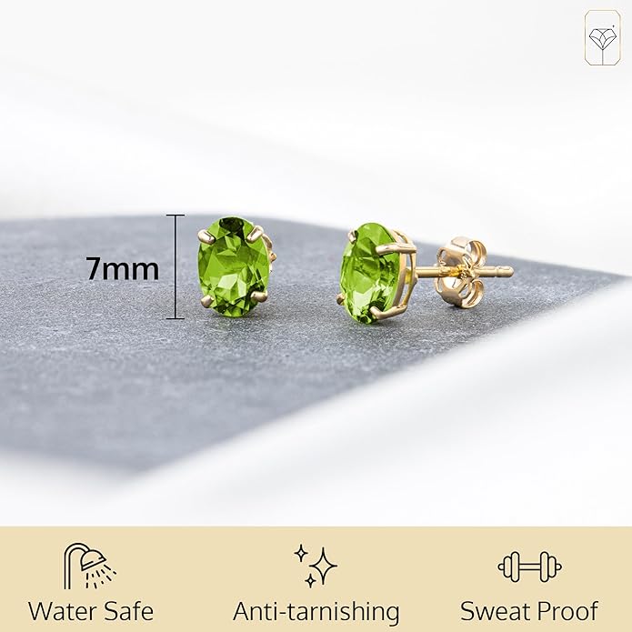 14k Gold Oval Stud Earrings for Women with Push Backs | 7x5mm Gemstone Birthstone Earrings | Real 14 Karat Gold Earrings Studs | Hypoallergenic Gemstone Stud Earrings for Women by MAX + STONE