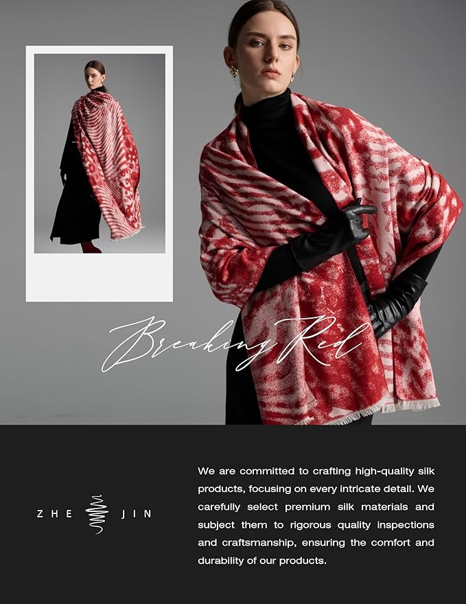 ZHE JIN Luxurious Silk Scarf Shawl Wraps for Women, Warm Scarves Winter Gift, 100% Brushed Mulberry Silk