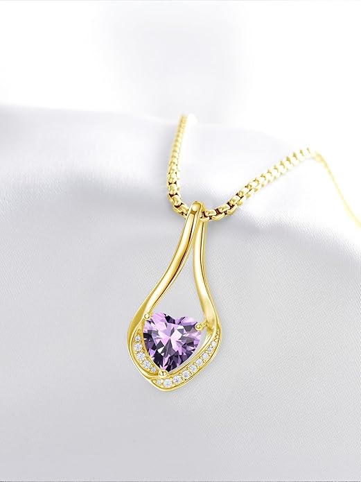 Birthstone Necklaces for Women,18k Yellow/White Gold Plated Forever Love Heart Infinity Pendant Necklace Anniversary Jewelry Christmas Birthday Gifts for Women Her Wife Girlfriend