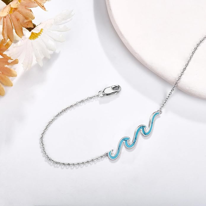 YFN Wave Anklet 925 Sterling Silver Ocean Wave Anklet Beach Jewelry for Women Gifts
