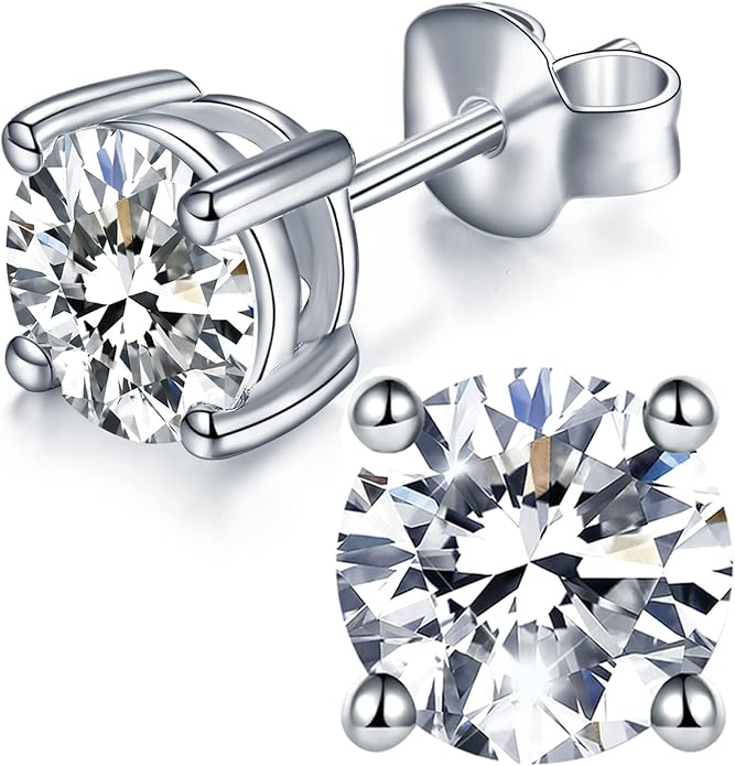IMOLOVE Moissanite Stud Earrings for Women in Sterling Silver Hypoallergenic 1-3CT D Color Round Cut Moissante Earrings