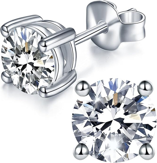 IMOLOVE Moissanite Stud Earrings for Women in Sterling Silver Hypoallergenic 1-3CT D Color Round Cut Moissante Earrings