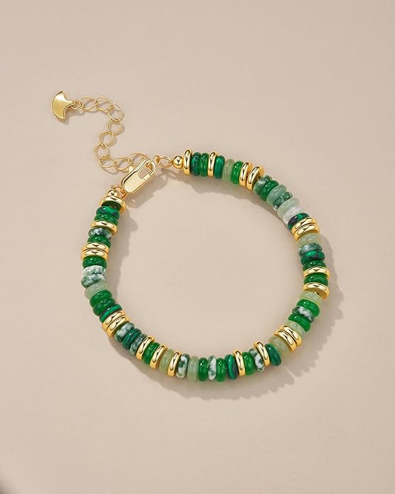 Colorful 18K Gold Plated Bracelets for Women, Stack Bangle Beaded Stone Jewelry Accessories Set for Woman, Trendy Fashion Jewelry Gifts