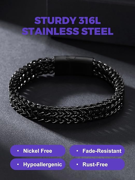 Richsteel Bracelets for Men 6mm/10mm/12mm Width Stainless Steel With Sturdy Clasp Franco Curb Chain Mens Bracelet 7.4/8.2/9 Inches Length