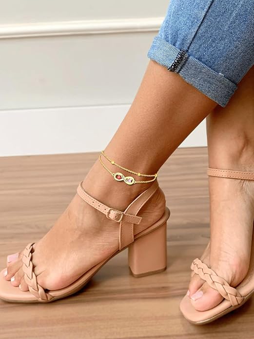 Custom4U Personalized Infinity Ankle Bracelets for Women 925 Sterling Silver Anklet Bracelet Endless Love Symbol Birthstone Charm Adjustable Foot Chain Jewelry Mothers Day Gifts for Mom Wife Women Her