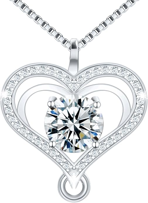 Infinity Necklace for Women, 925 Sterling Silver Heart Necklace with 5A Zircon, White Gold Plated Adjustable Chain, Gift for Valentine's Day, Birthday, Anniversary for Wife, Girlfriend, Mom