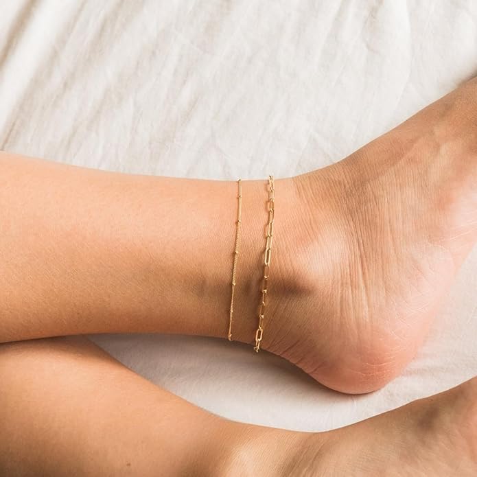 Starain 12Pcs Summer Beach Anklets for Women Waterproof Gold Silver Chain Ankle Bracelets Cute Women's Foot Anklet Set 7.9-10.5 inch Adjustable