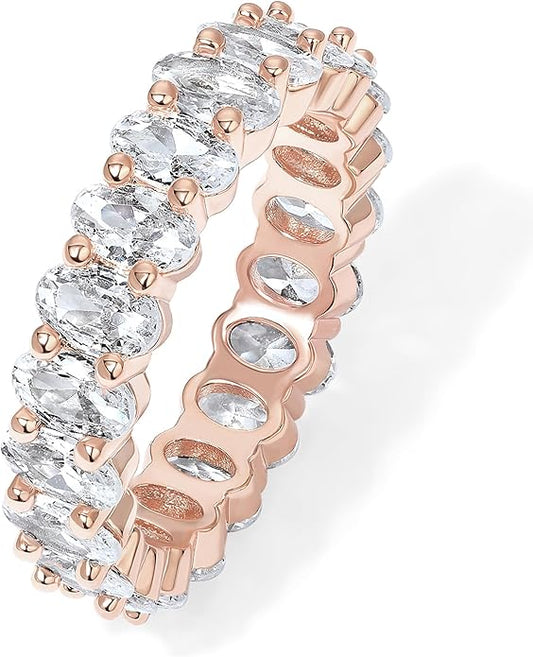 PAVOI 14K Gold Plated Rings - Oval Cubic Zirconia Love Ring and Eternity Ring - 5mm Stackable for Women