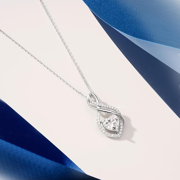 MOOSEA Christmas Gifts for Women, Infinity Moissanite Pendant Necklace, 1-3ct Lab Created Moissanite Necklace 925 Sterling Silver Anniversary Birthday Wedding Gifts for Women Wife Her