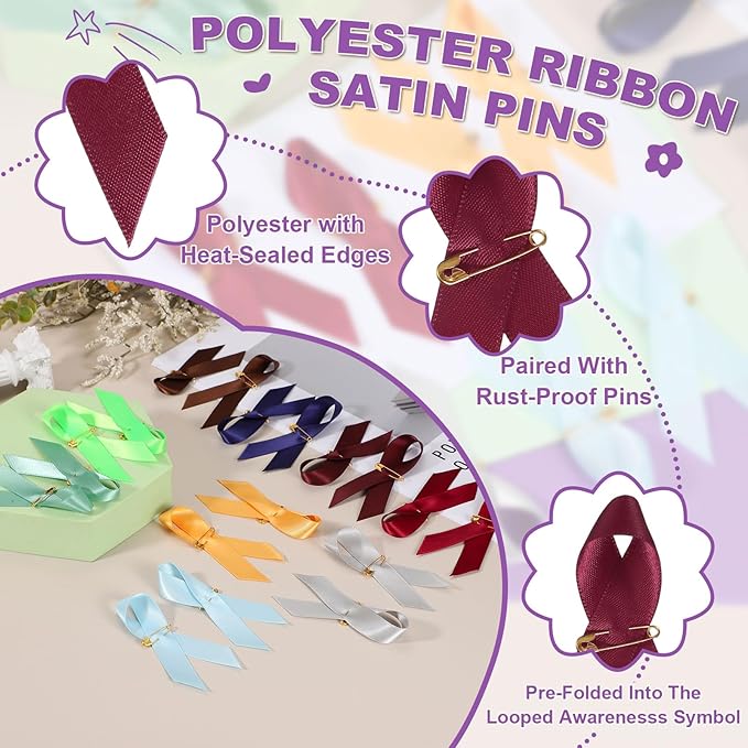 PATIKIL 50 Pcs Polyester Ribbon Satin Pins, Satin Ribbon with Safety Pins for Charity Public Social Event Party Clothing Decoration Anniversary, Red
