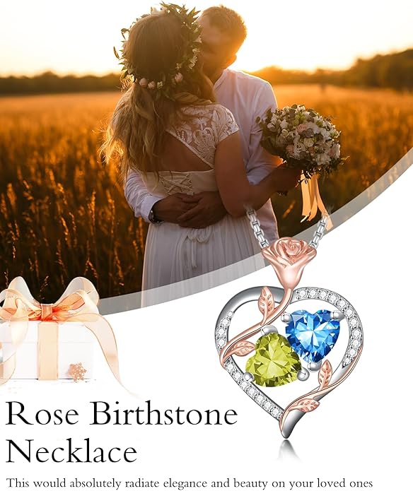 Christmas Gifts for Women Rose Heart Birthstone Pendant Necklace I Love You Forever Jewelry Valentine Mothers Day Birthday Gifts for Women Her Wife Girlfriend