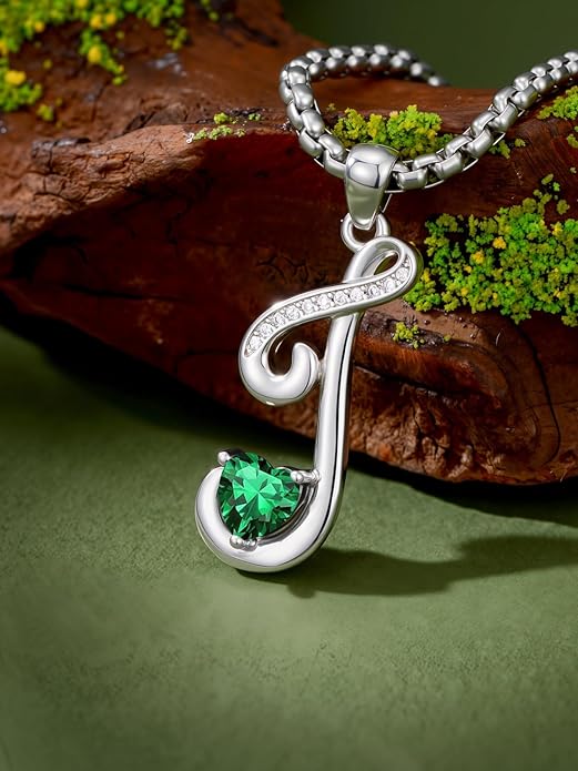Christmas Gifts for Women Alphabet A to Z Initial Birthstone Pendant Necklaces for Women - 18k White Gold Plated Personalized Name Jewelry Valentine Mothers Day Birthday Gifts for Women Her Girlfriend