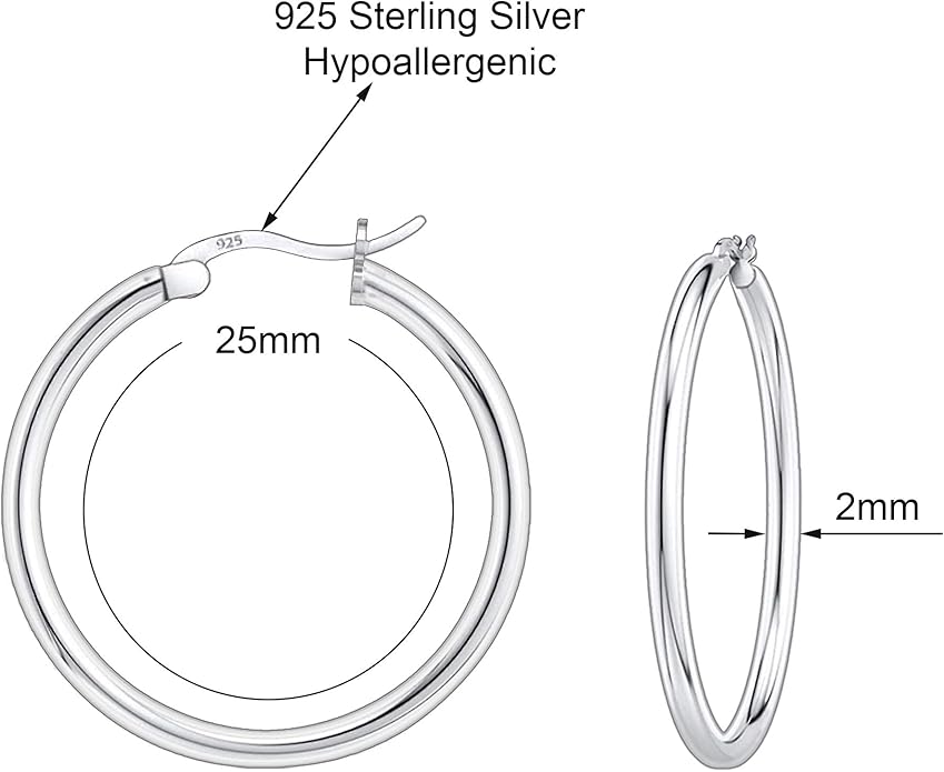 Savlano 925 Sterling silver Round Hoop Earrings for Women & Men Comes in 10MM-25MM