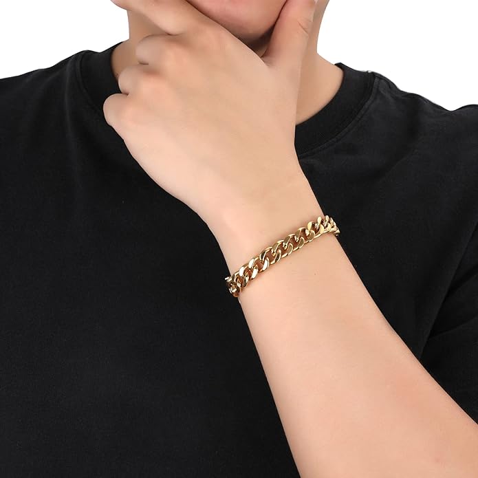SanThree 9.5mm Solid Titanium Cuban Link Chain Bracelet for Men, Lightweight Skin-Friendly Hip Hop Bracelets for Birthday Graduation Friendship, 7"/7.5"/8",8.6"-9", Come with Gift Box