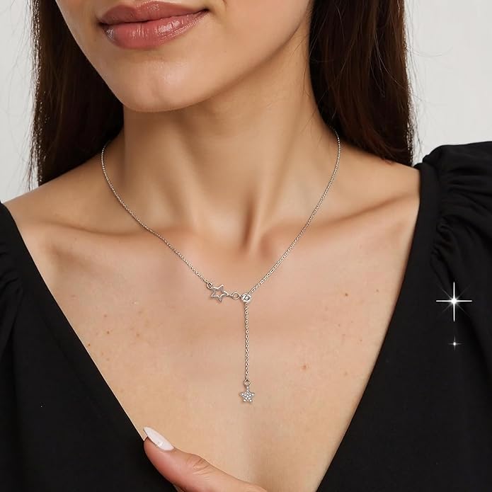 Irregular Y2k Long Y-shaped Necklace with Zircon Inlaid Sparkling Brick Tassel Pendant Double-Layer Chain High-end Fashion Accessory Women's