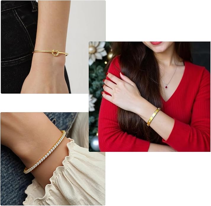 FAFUGA 18 K Gold Plated Love Bangle Bracelet Stack Cuff Jewelry for Women Jewelry Set for Women Gift with Box