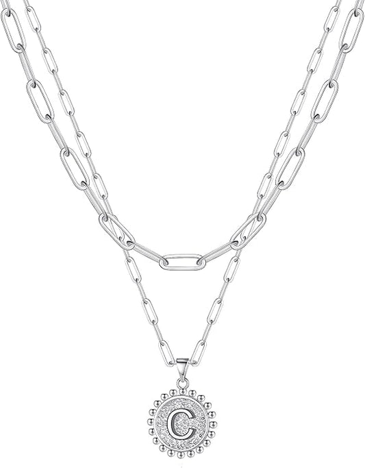 Ursteel Layered Initial Necklaces for Women, 14K-Gold-Plated Dainty Layering Paperclip Chain Necklaces for Women Jewelry