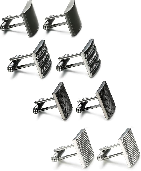 FIBO STEEL Cufflinks for Men Classic Black Cufflink Set Unique Round Square Rectangle Cuff Links for Business Shirt Formal Wedding Tuxedo Groom Suit Accessories Men Present