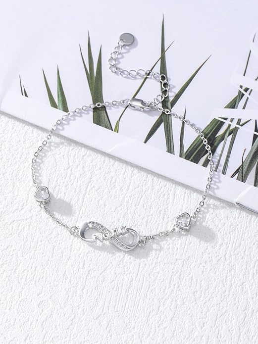 Dorunmo Infinity Bracelet Mom Bracelet 925 Sterling Silver 14K Gold Plated Infinity Heart Anklet for Women Christmas Jewelry Gifts for Wife Mom Daughter