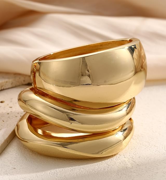 Chunky Gold Bangle Bracelets for Women, 14k Dainty Gold Cuff Stackable Bracelet Set, Trendy Bracelet Stack Fashion Jewelry Gifts