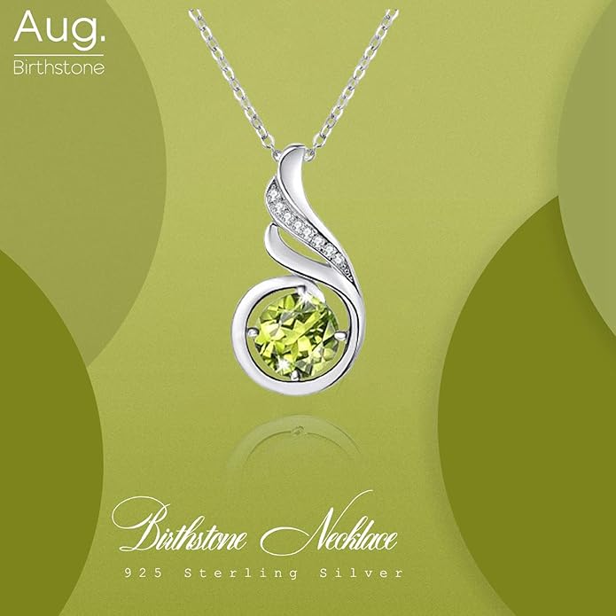 TANGPOET Birthstone Gemstone Necklaces for Women 925 Sterling Silver Dainty Pendant Jewelry Valentines Mothers Day Christmas Birthday Gifts for Mom Girlfriend Wife Daughter
