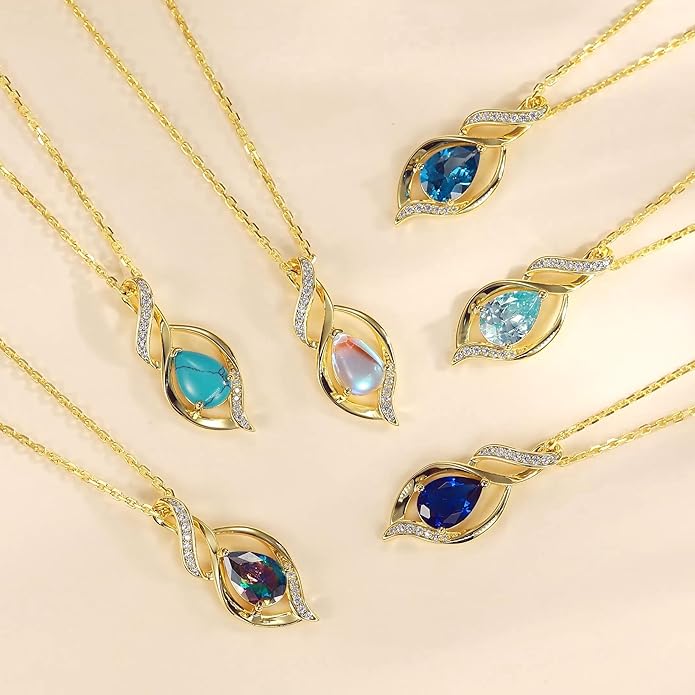 FANCIME Birthstone Necklace for Women Teardrop Necklace S925 Sterling Silver Infinity Love Birthday Gifts for Mom Women Girls, 16"+2" Inches