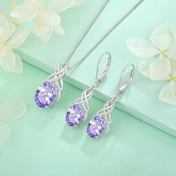 Starchenie 925 Sterling Silver Earrings for Women Infinity Dangle Earrings Amethyst Oval Cut Birthstone Jewelry Gift