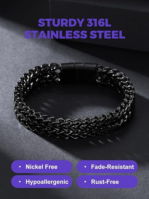 Richsteel Bracelets for Men 6mm/10mm/12mm Width Stainless Steel With Sturdy Clasp Franco Curb Chain Mens Bracelet 7.4/8.2/9 Inches Length